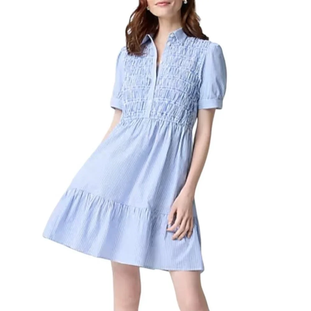 CLEAROUT J. Crew Striped smocked shirt-dress Size Small - Picture 1 of 9